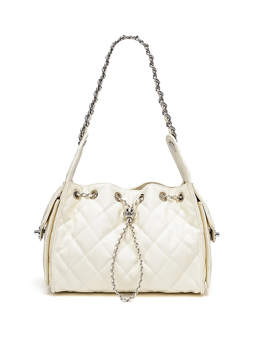 

2025 New Casual Commuter Underarm Women's Bag Versatile Diamond Chain Drawstring Caviar Bucket Bag