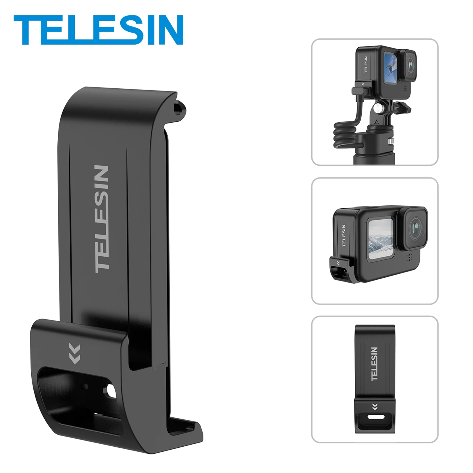 TELESIN-cubierta lateral impermeable para GoPro 12, 11, 10, 9, puerto de carga tipo C fácil y extraíble para batería GoPro Hero 12 11, 10, 9