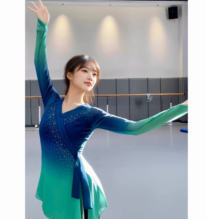 Classical Dance Gauze Practice Dress For Women Asymmetric T-shirt Top Exquisite Ethereal Performance Costume