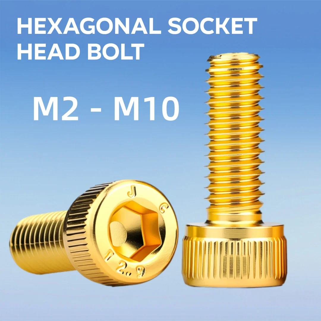 2~10Pcs  M2 M2.5 M3 M4 M5 M6 M8 M10 Titanium Plated Cup Head Hex Socket Cap Head Screws Allen Key Head Screw Bolt Length 4-50mm