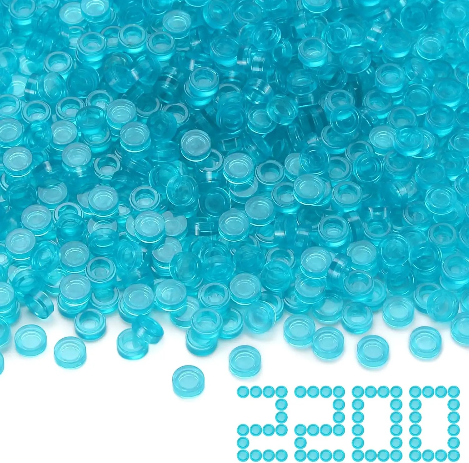 

1×1 Round Tiles Transparent Light Blue Flat Bricks 2200PCS MOC Parts and Pieces, Bulk Studs Building Accessories for Smooth Surf