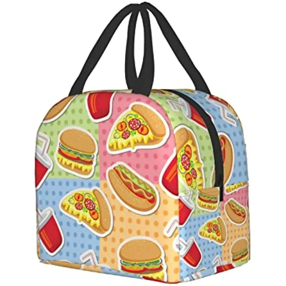 Bolsa de almuerzo con aislamiento circular y hamburguesa, bolsas de almuerzo reutilizables, bolsa refrigeradora para aperitivos y picnic de trabajo