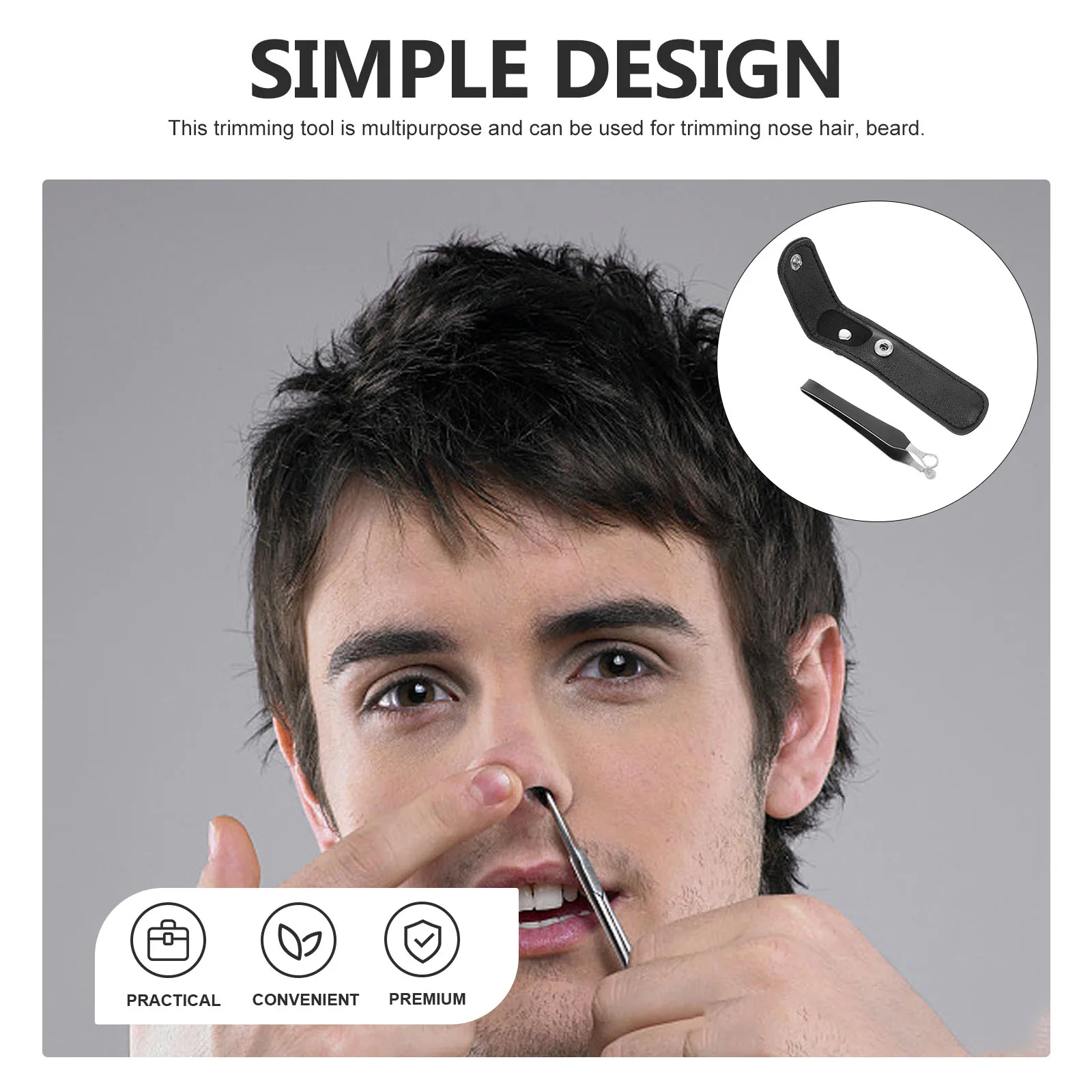 

1Set Nose Hair Trimmer Metal Reusable Nasal Clippers Circular Clip Design Nose Ear Hair Removal for Men with Case