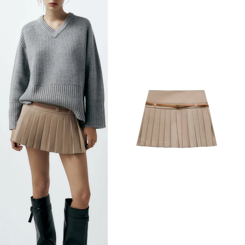 

Spring New Faion Slim High Waist Midi Skirt Academy Sle Wide Pleat Pants Skirt Women's Premium Polyester Fiber ort Skirt