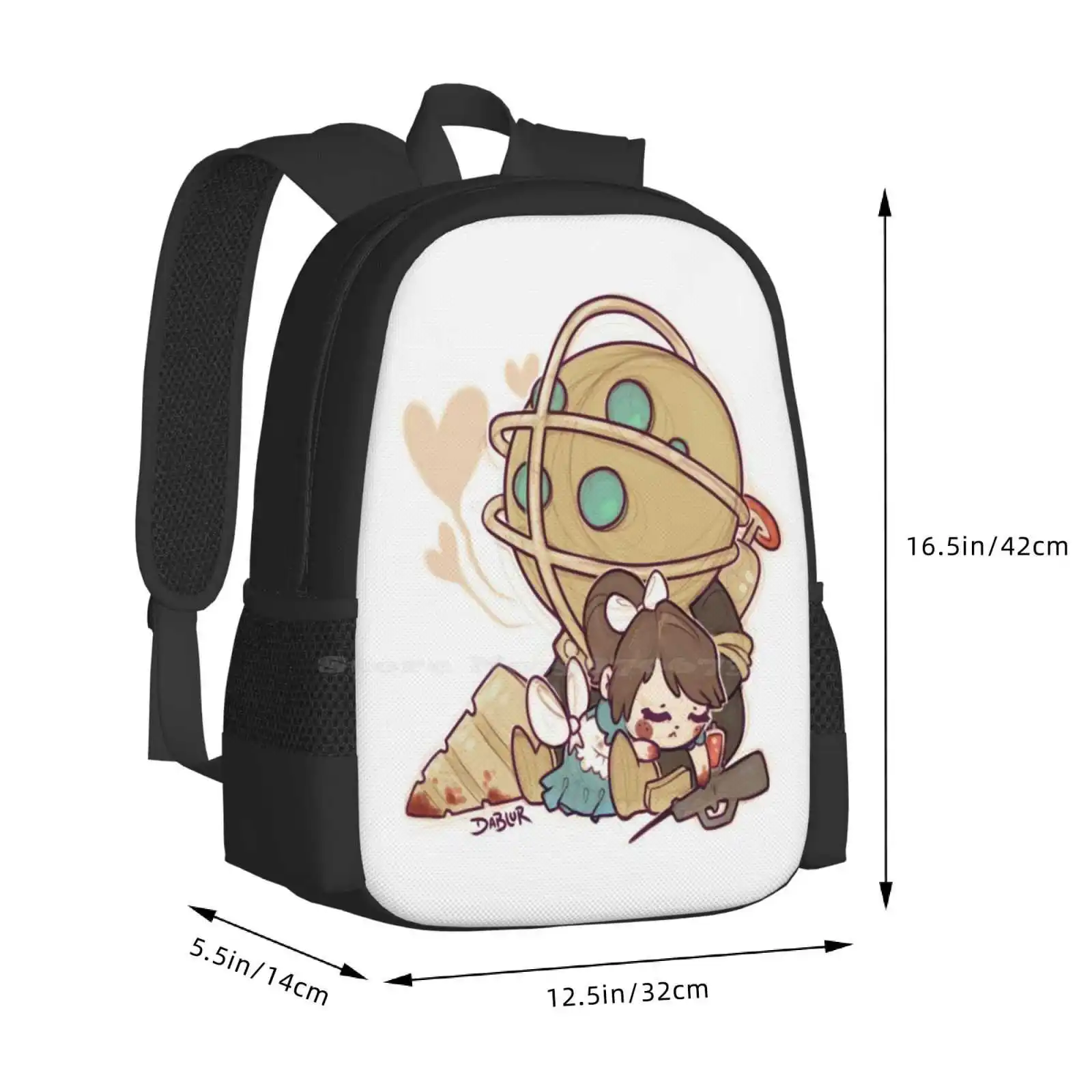 Kleine Schwester Nickerchen Zeit Neuankömmlinge Unisex Taschen Studenten tasche Rucksack Bioshock Big Daddy kleine Schwester süße Umarmungen Videospiele Spaß