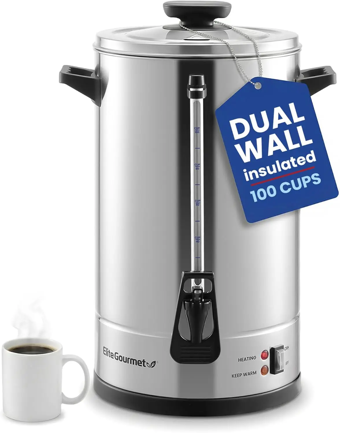 

Commercial Coffee Urn & Hot Water Boiler - Dual-Wall Insulated, Keeps Coffee Hot 24 Hours, Dripless Faucet, Stainless Steel
