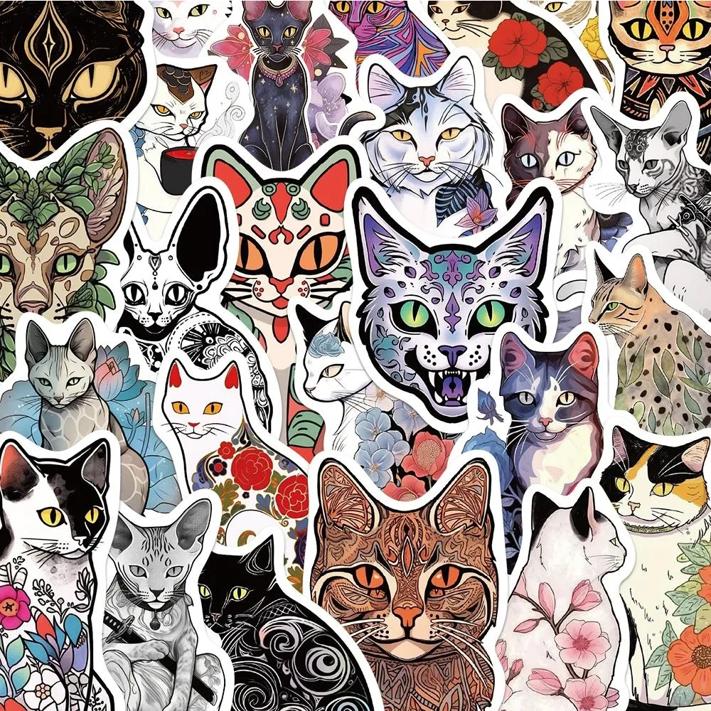 

10/30/50pcs Retro Goth Tattoo Cat Stickers Decals Cool Graffiti Skateboard Motorcycle Bicycle Waterproof Kid Cartoon Sticker Toy