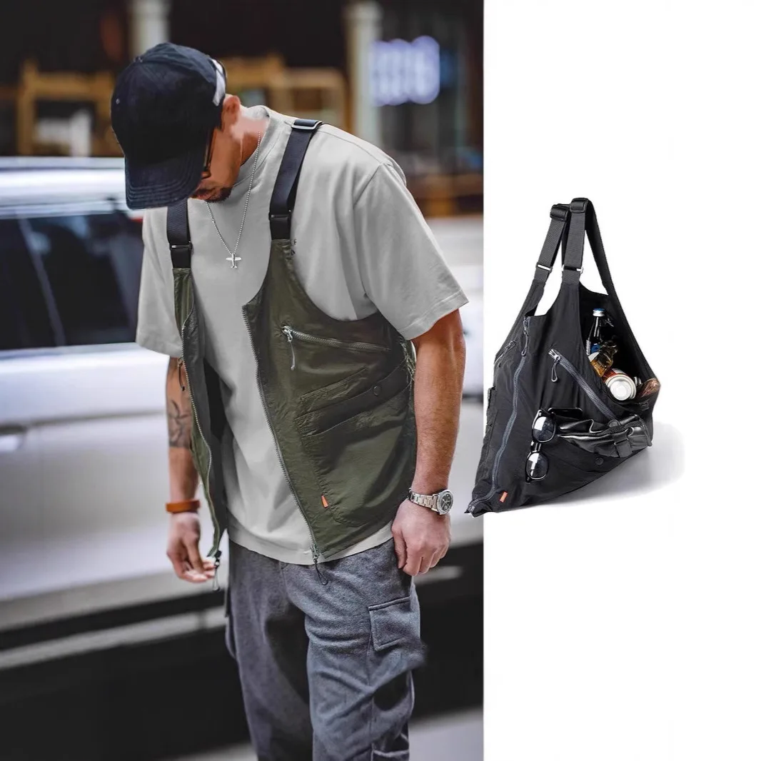 Men Utility Vest Large Pocket Design Loose Fit Sleeveless Workwear Waistcoat for Casual Layering Streetwear