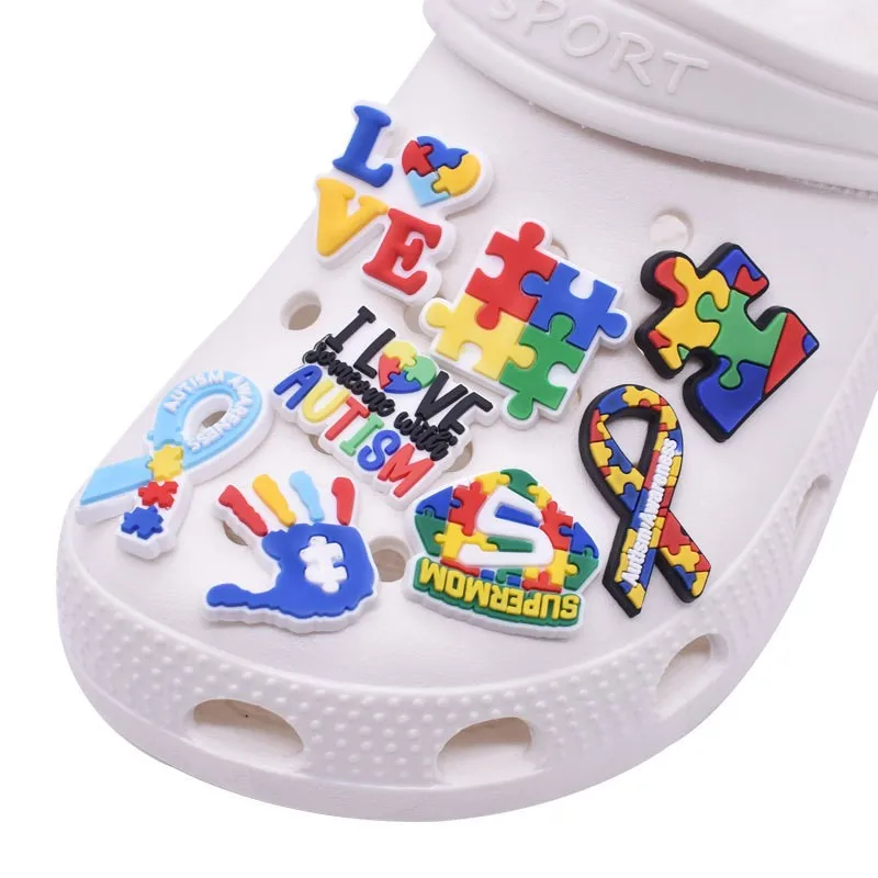 1-16pcs Tetris Jigsaw Pattern PVC Shoe Charms for Clogs Bubble Sandals Shoe Accessories Shoe Buckle Decoration Pins X-mas Gifts