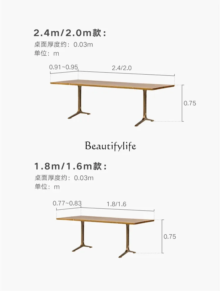 Solid wood ash wood double cast iron desk small household rectangular dining table