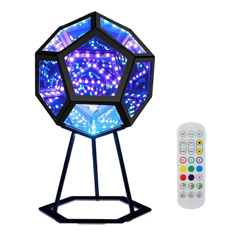 

AT05-Mirror Light, Infinite Dodecahedron Light For Gaming Room Decor 3D Cube Cool RGB Color Changing Night Lighting