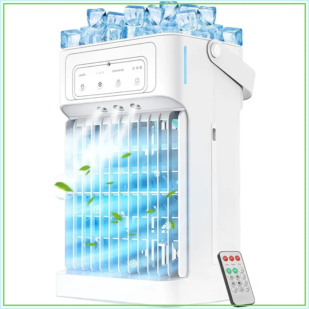 

Personal Portable Air Conditioner, 3 Speeds, 3 Mist Settings, 40oz Tank, Timer, 7-Color Lights, Air Cooler for Room