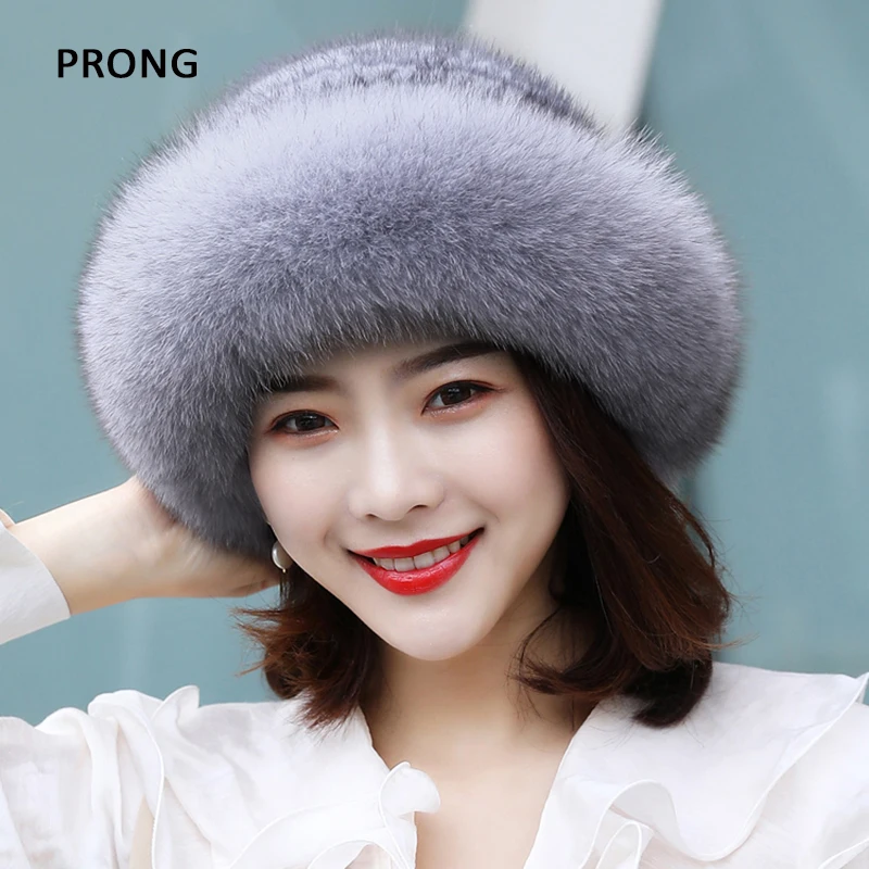 

Winter Warm Real Mink Fur Hat Russian Bomber Hat Women Mink Fur Knitting Hat Genuine Fox Fur Bucket Hats Cap Warm Bowler Hat