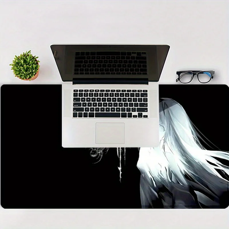 Large Gaming Desk Mat Featuring a Mysterious Gothic Anime Girl Design, Complete with a Non-Slip Stitched Edge.
