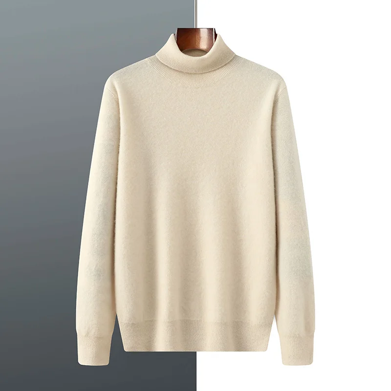 High Quality Autumn Winter Soft Warm Pullover Shirt High Neck Men 100% Cashmere Sweater Simple Classic Man Knit Top Clothes