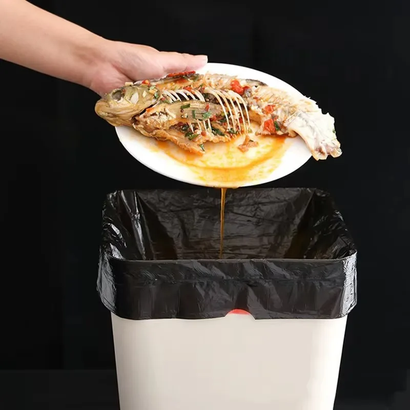 75/150PCS Black Trash Bags Disposable Thicken Drawstring Garbage Bags Kitchen Office Outdoor Cleaning Waterproof Oil Proof