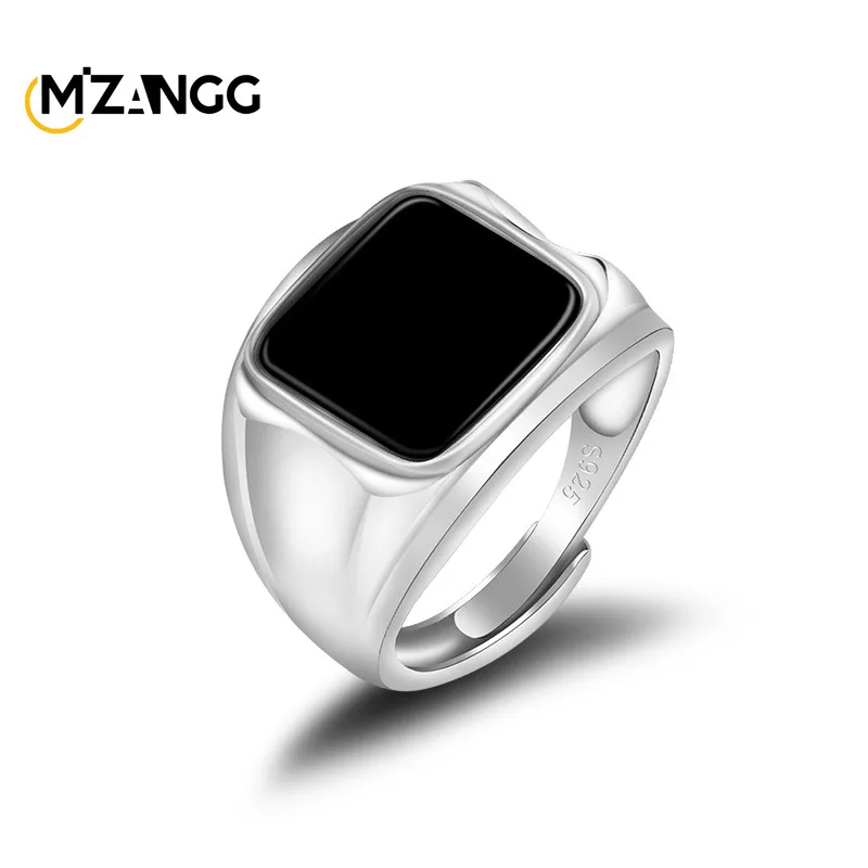 

Natural Jadeite Black Jade Square Ring Sterling Silver Setting with Premium Ice-type Jadeite Adjustable Band Gentlemen's Gift