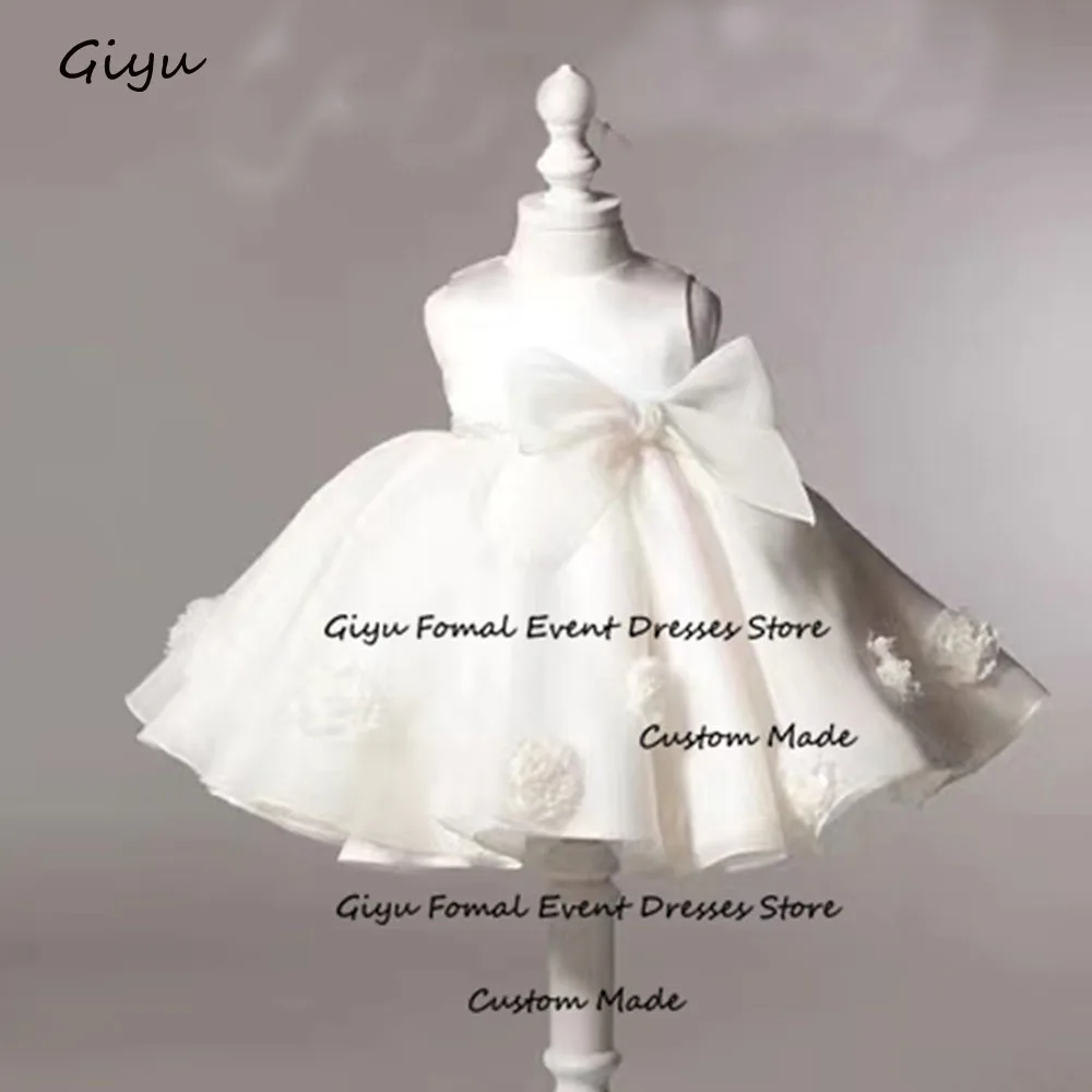 Giyu A-line 3D Followers Children Wedding Dress Bow O-Neck Girl Dresses Birthday Formal Gown Flower Girl Dresses