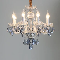 European Style Living Room Crystal Gold Chandelier White Simple Atmosphere Bedroom Candle Pendent Lamp Blue Luxury Villa Lights