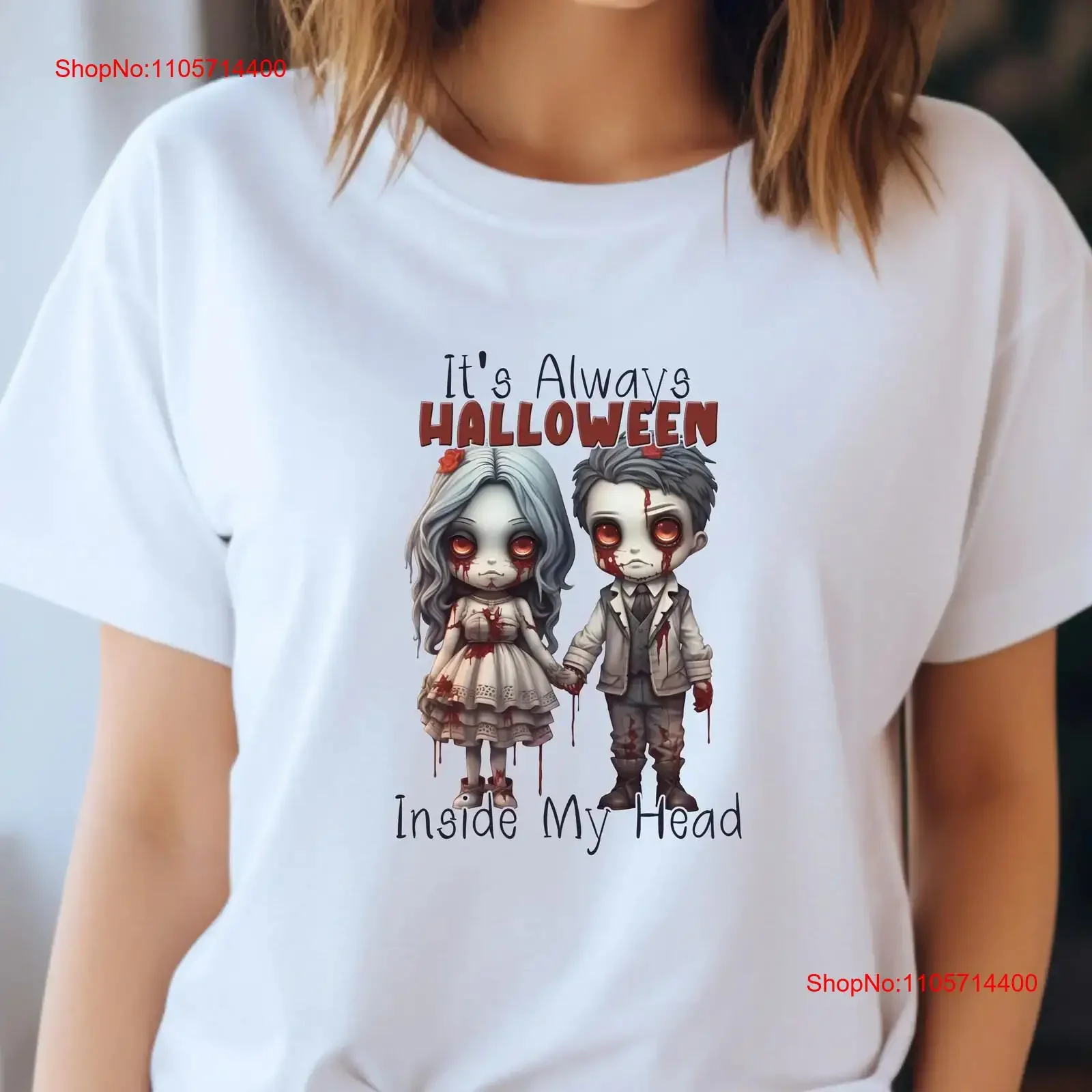 Creepy Dead Couple Heavy Cotton T Shirt It's Always Halloween Inside My Head Scary Horror Spooky Gothic Clothing vintage