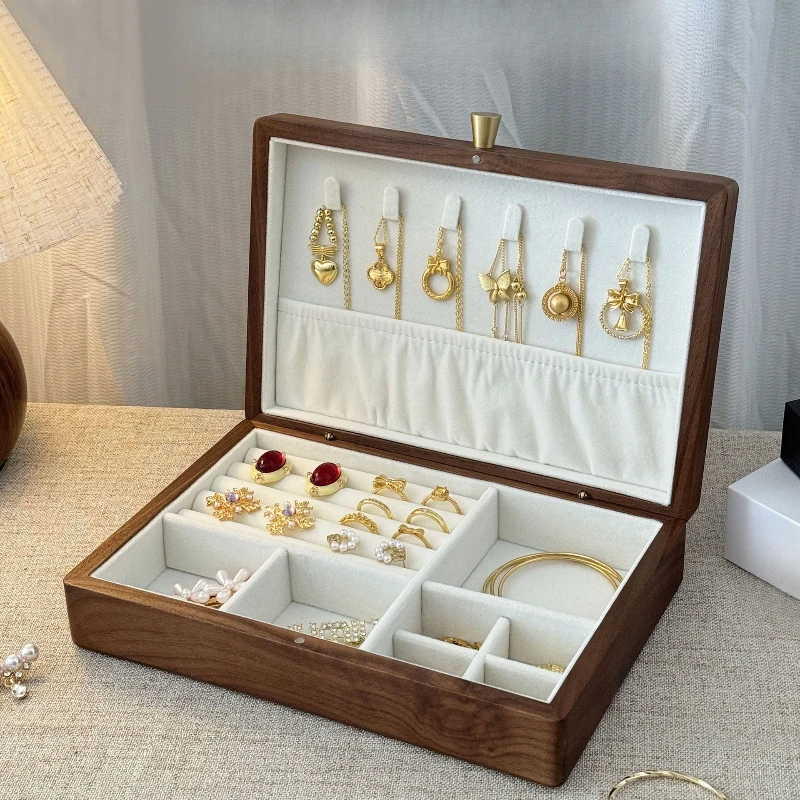 

Solid wood log jewelry storage box, ring, stud earrings, bracelet, necklace, large capacity.