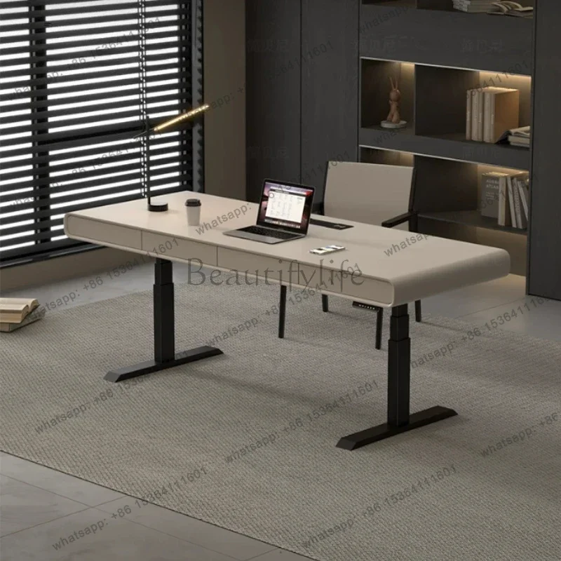 Italian Minimalist Smart Standing Desk Dual-Motor Height Adjustable Solid Wood Desk with Drawers Ergonomic