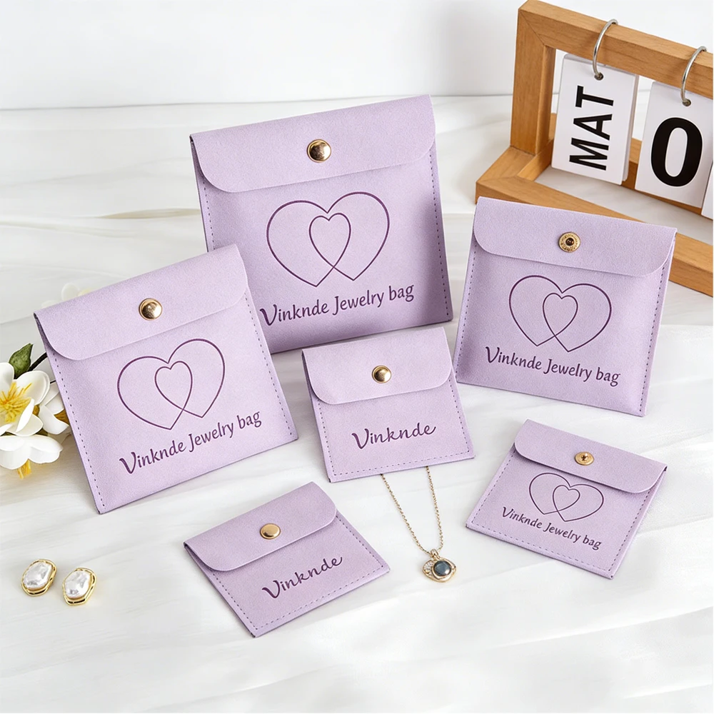 100Pcs Custom Logo Lavender Microfiber Button Pouch Bag for Ring Necklace Earrings Wedding Party Gift Jewelry Package Bags Bulk
