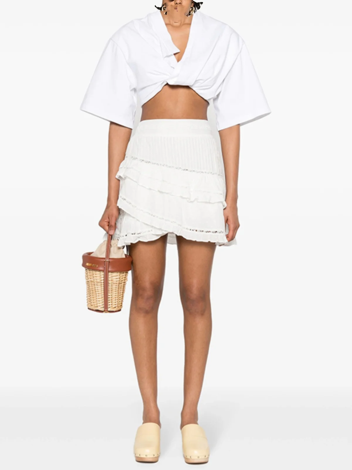 

Fashionable Sweet Cake Skirt Skirt White Cotton High Waist Princess Style Embroidered Hollow out Lace Hem Short Skirt