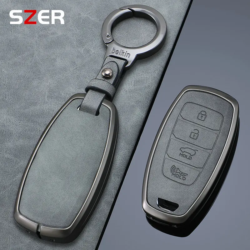 For Hyundai i30 Ix35 KONA Encino Solaris Azera Grandeur Ig Accent Santa Fe Palisade Alloy Leather Car Key Fob Case Key Fob Cover