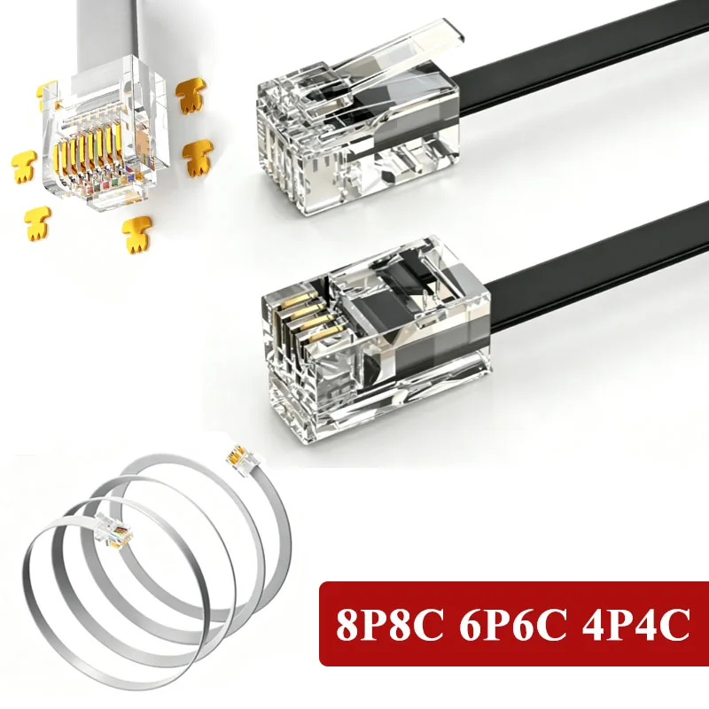 6P6C 4P4C 8P8C Flat Data Cable Cord Pure Copper RJ11 4/6/8 Core Multi Strand 485 Signal Wire PVC Telephone Line Customization