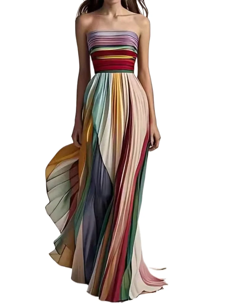 

Elegant Sexy Strapless Dress For Women Fashion Sleeveless High Waist Loose Dresses Lady Fashion Holiday Beach Party Clothes New