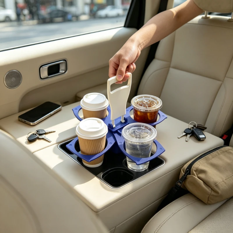 Unique Plastic Foldable Cup Holder Anti Scalding Rotating Carousel Drink Carrier 4-Cups Cup Carrier Camping