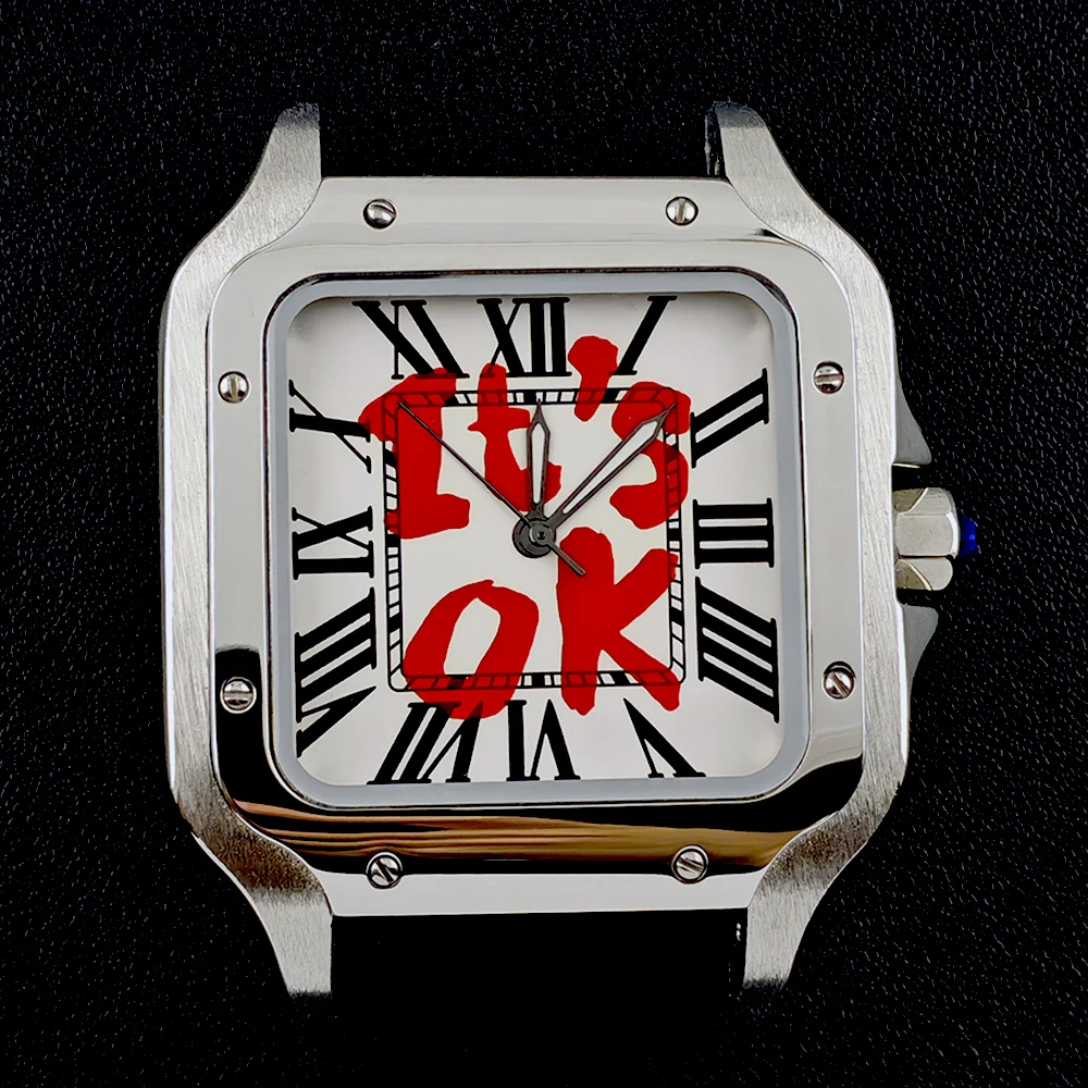 NH35 Square Case Time is Money Case Men's Watch Customized Logo Dial Suitable for NH35 Movement Watch Accessories