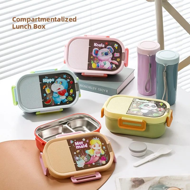 Insulated Cartoon Lunch Box 304 Stainless Steel Microwave Safe Bento Box Dedicated to Students And Children Portable Food Con...