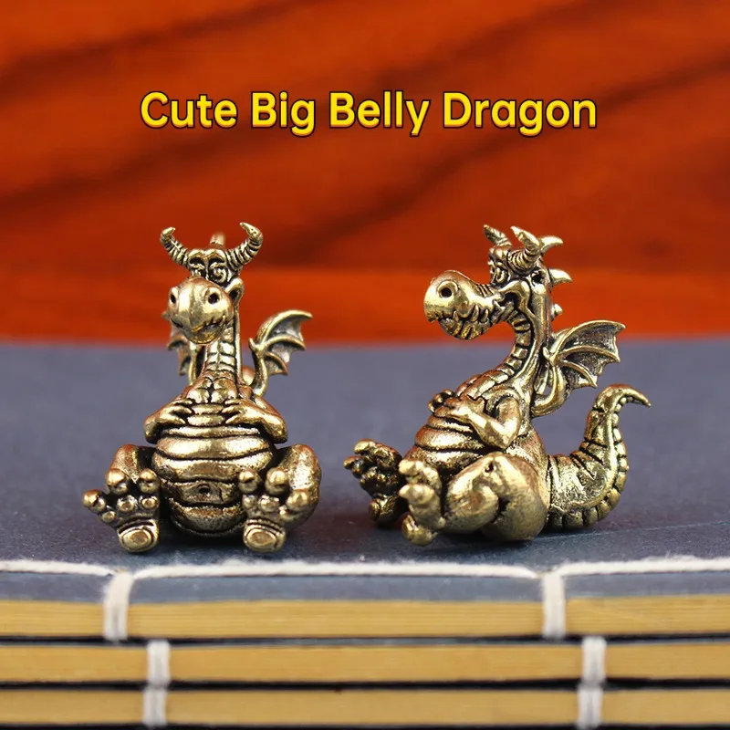 Brass Big Belly Dragon Figurine, Cartoon Fairy Tale Game House Decoration, Creative Winged Dragon Model, Desktop Small Ornament,