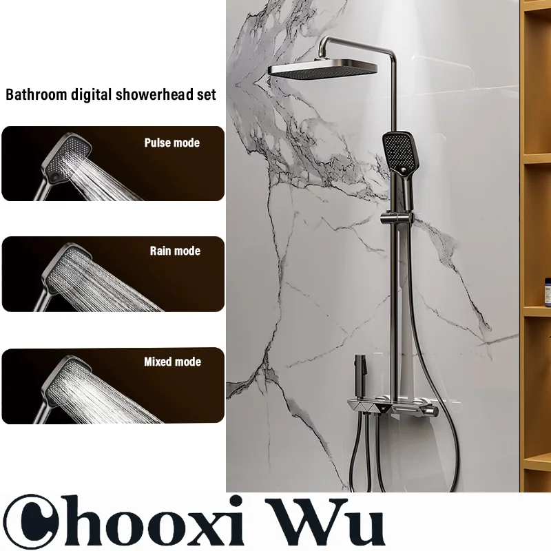 

Bathroom all-copper shower set, ceramic valve core, independent button design, water temperature display