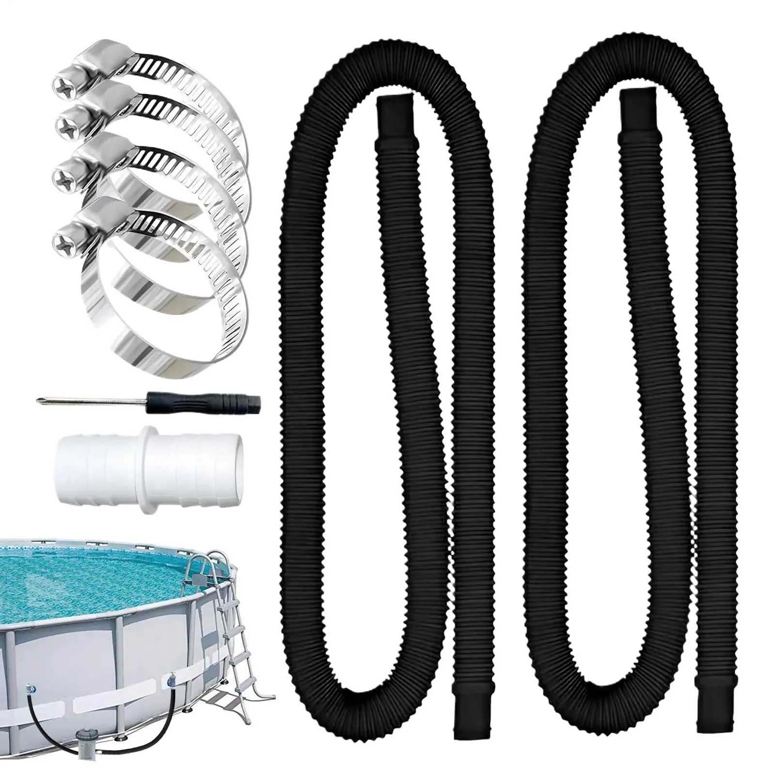 Pool Pump Hose 32mm Heavy Duty Inch Pool Hose Set Spa Parts Accessories for Summer Waste Drainage Backwash Cleaning Outdoor