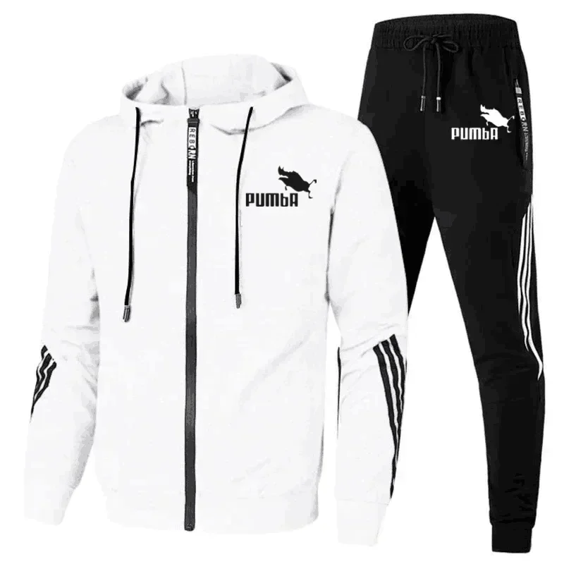 Men's 2 Piece Zipper Jacket and Pants, Winter Jacket, Casual Sportswear, Sweatshirt, Sports Suit, Men's Clothing, Brand