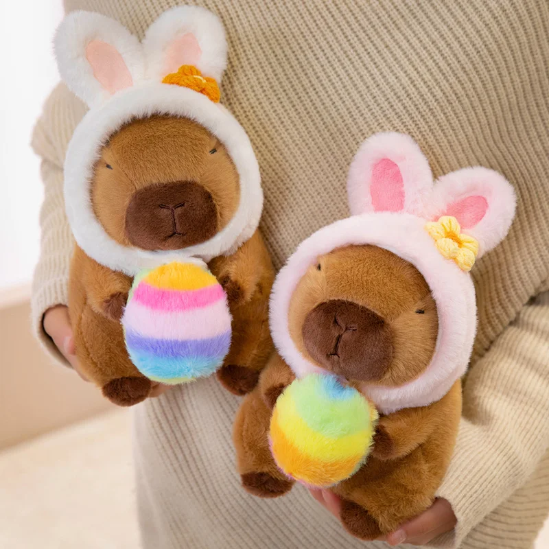 Cute Capybara Plush with Bunny Ear Hat and Easter Egg, Easter Basket Stuffers for Capybara Fans and Collector