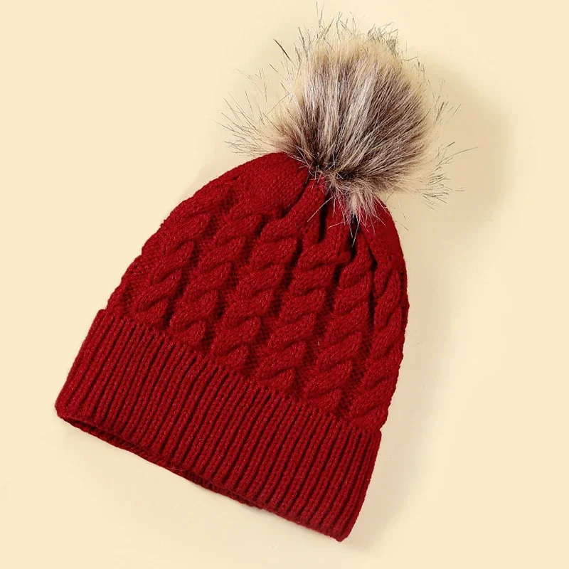 Women Winter Hats Beanies Knitted Girls Cap Crochet Winter Hats For Female Cute Casual Fur Pompom Beanie Ear Braid Hat Skullies