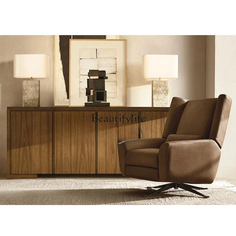 

01American country walnut color living room solid wood dining side storage cabinet