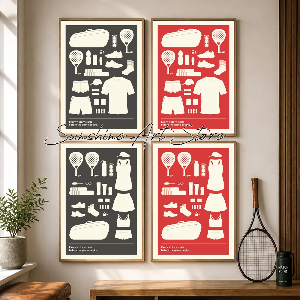 Padel Bag Checklist Poster Vintage Style Padel Player Male Female Sports Wall Art Poster Canvas Painting Wall Picture Home Decor