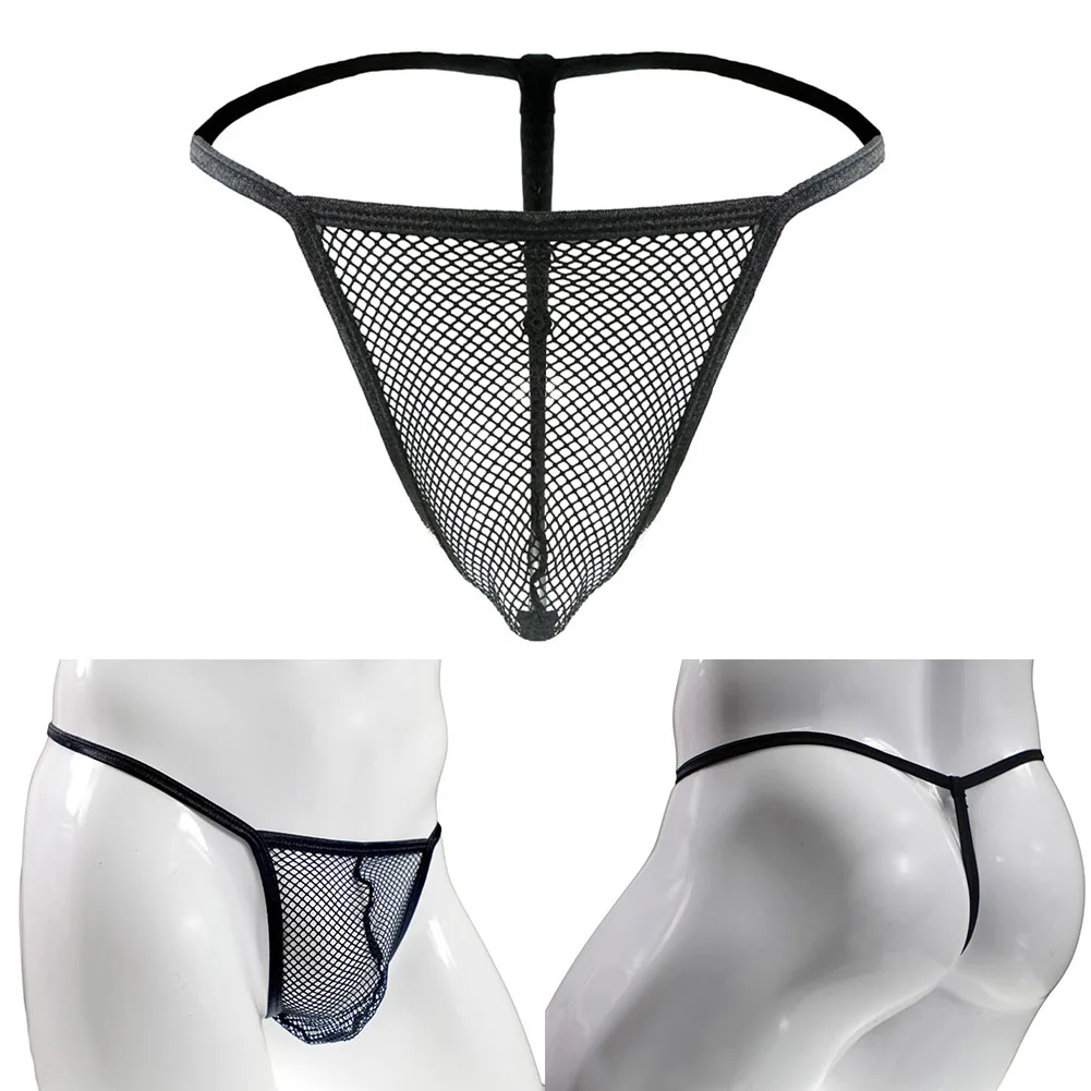 Mens Mesh Tiny G-string Male See-Through Erotic Panties Male Breathable Sheer Thong Man Sexy Transparent Underwear Underpants