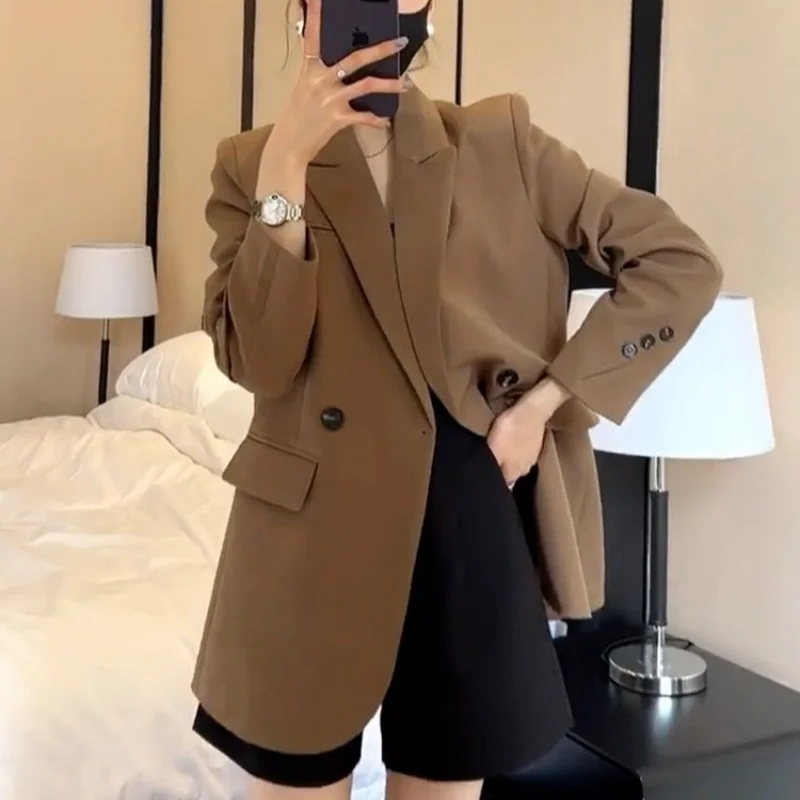 

Coffee Blazer Women's Spring Autumn New Korean Version Oversize Personality Senior Design Sense Small Suit Women Trend Blazers