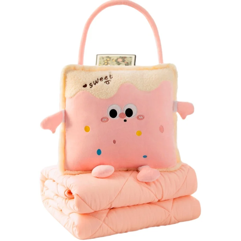Foldable dopamine pillow, cartoon hand-carry pillow and quilt 2-in-1