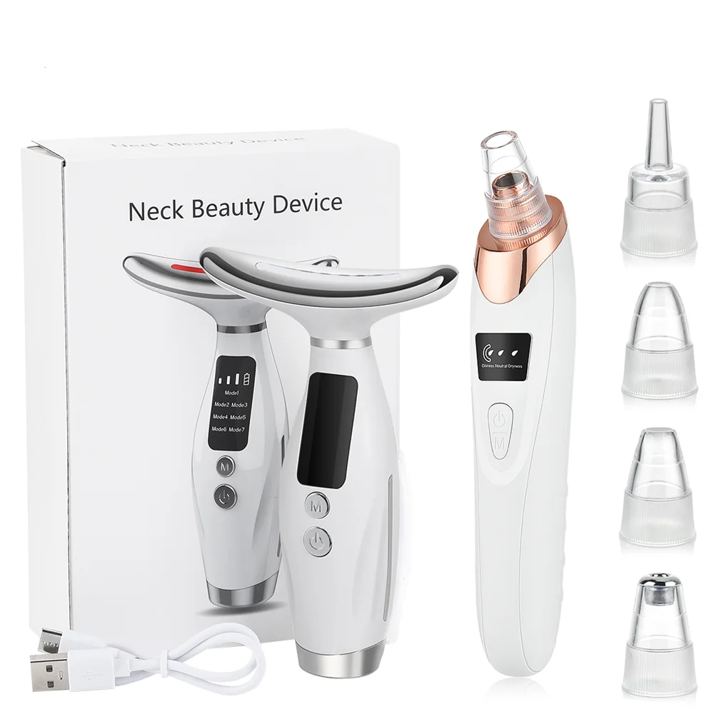 Massageador de pescoço, elevador facial, 7 modos, vibração elétrica, massagem, aperto da pele, melhora as linhas do pescoço, led, queixo duplo, cuidados com a pele do pescoço