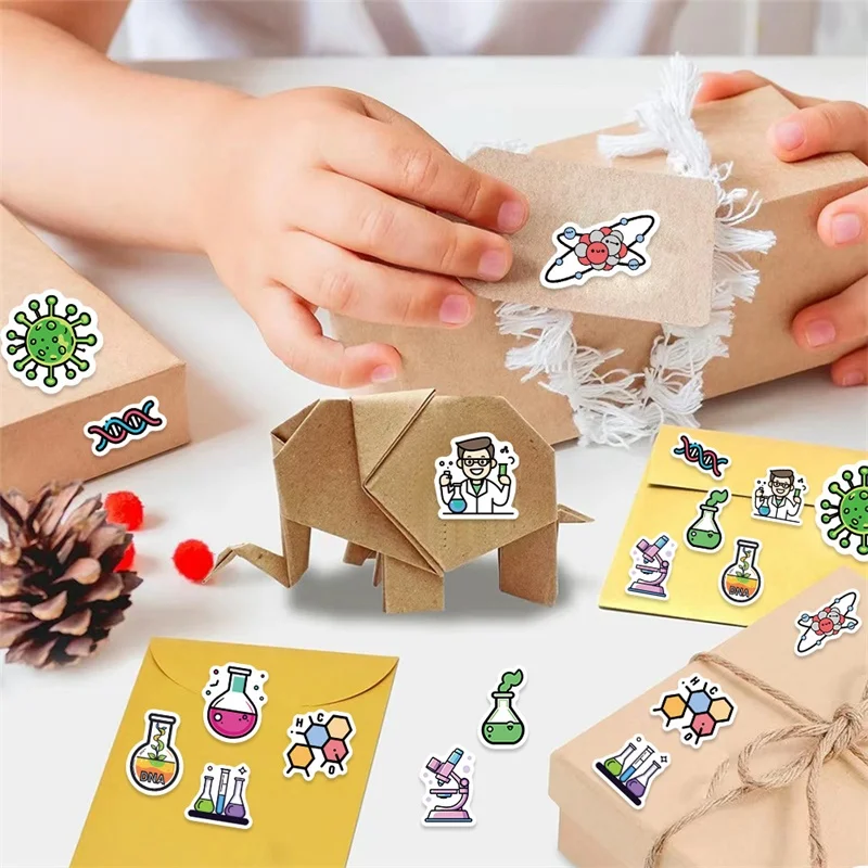 500PCS Cartoon Chemical Experiment Sticky Paper Sticker Labels Thank You Sticker Sealing DIY Decoration Scrapbooking Supplies