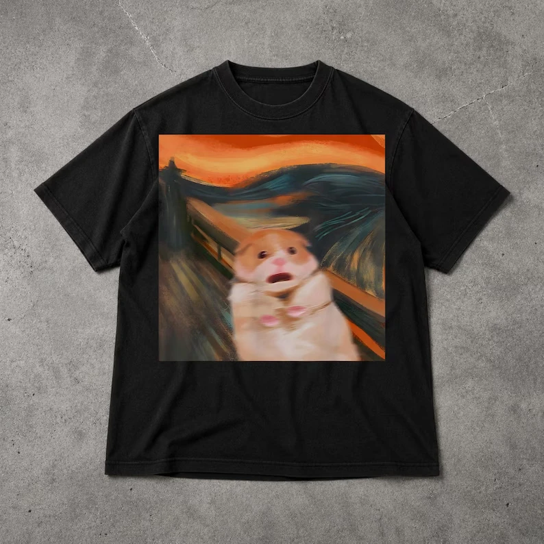 Startled Hamster T-Shirt – Funny Anxious Hamster Meme Graphic Tee – Cute & Chaotic Rodent Humor Shirt graphic t shirts