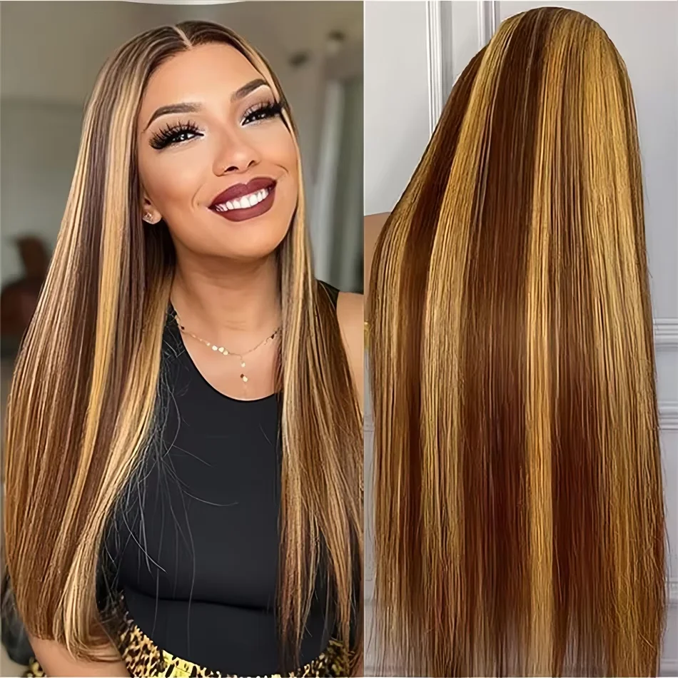 Highlight 13X6 Lace Frontal Wig Human Hair Colored 13X4 HD Lace Front Wigs P4/27 Brazilian Preplucked Straight Human Hair Wigs