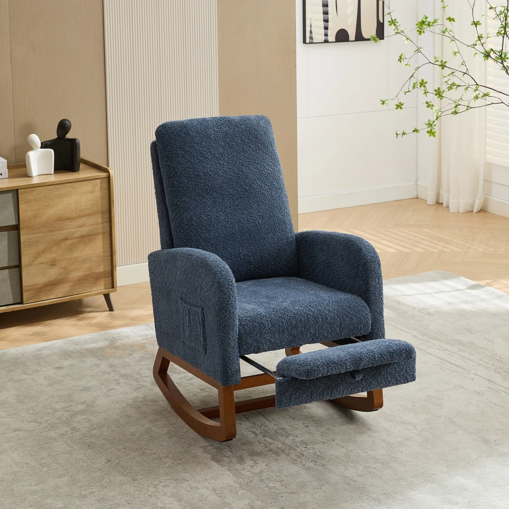 

Modern Glider Chair,Recliner Armchair with Wood Legs and Side Pocket,Nursery Rocking Accent Chair with High Back for Living Room